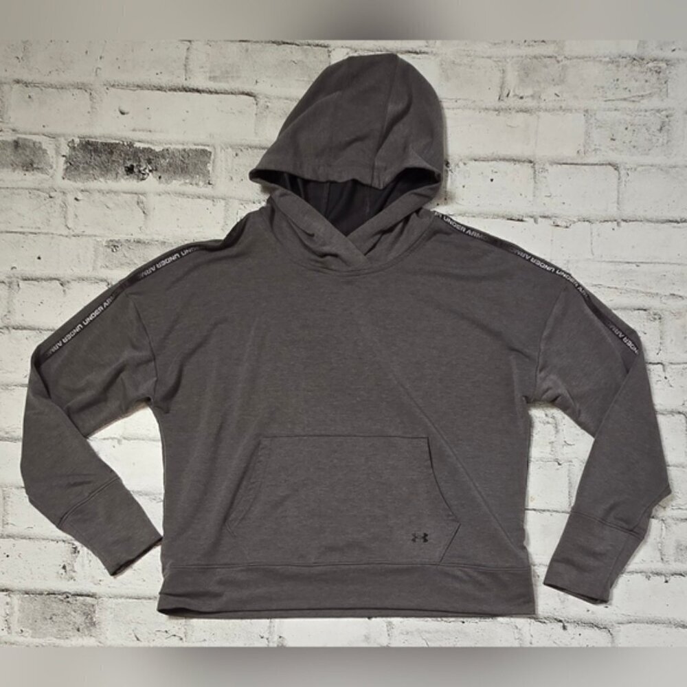 Under Armour Rival Terry Taped Pullover Hoodie Charcoal Gray Womens Large - Picture 4 of 11